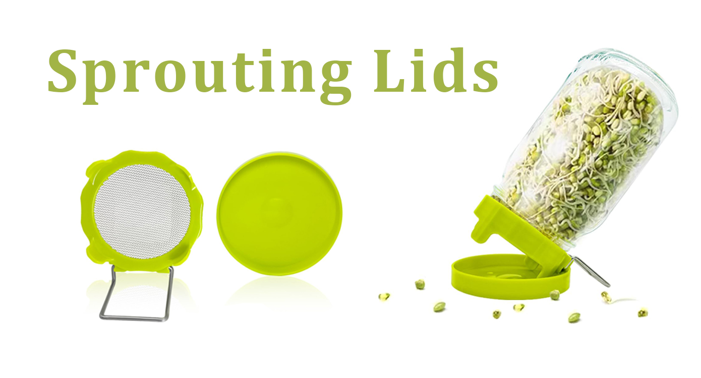 Wide Mouth Mason Jar Sprouting Kit with Sprouting Lids and Drainage Tray - Ideal for Bean, Alfalfa Sprouts and Microgreens, Vertical and Angled Placement Support(Two lids and two drip trays)‼️missing 1 lid and 1 drip tray‼️